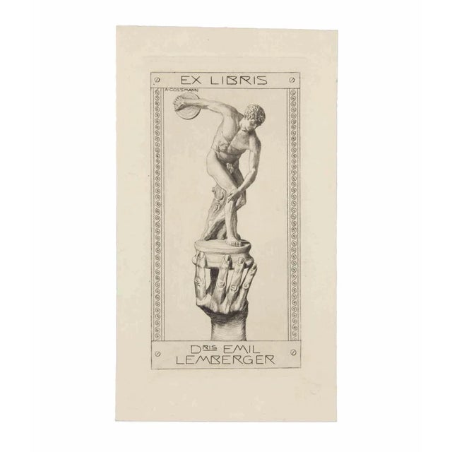 Alfred Cossmann, Ex libris Myron's Discobolus, Etching, Early 20th Century For Sale