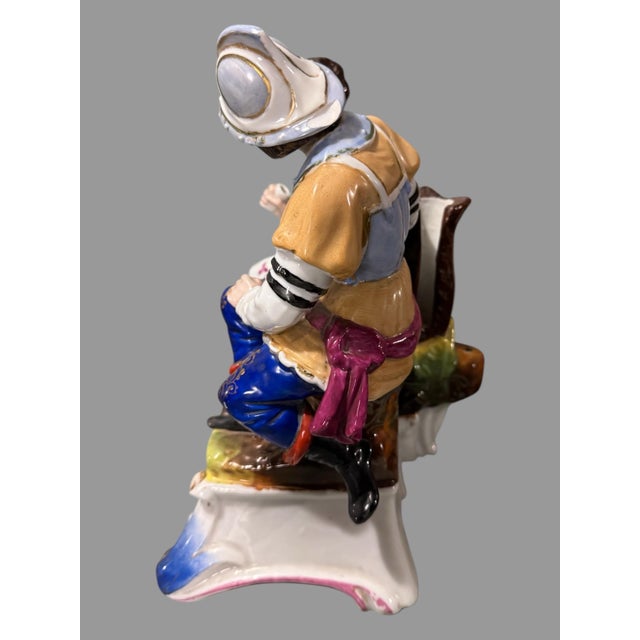 Early 20th Century Antique Victorian 9" Figural Porcelain Landscape Group of 2 Gents Playing Dice For Sale - Image 5 of 8