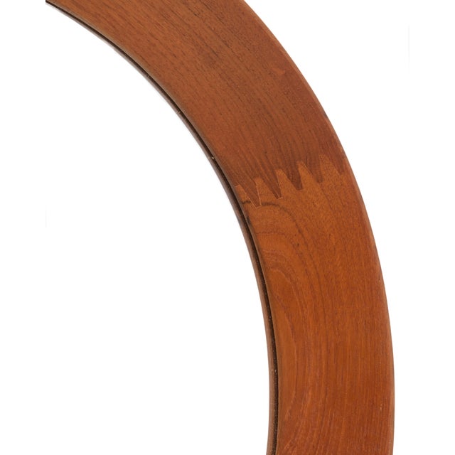 1960s Large Pedersen & Hansen Viby J. Round Danish Solid Teak Mirror Finger Joints 23.5" For Sale - Image 5 of 9