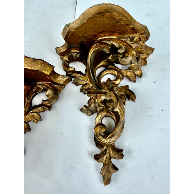 Pair Rococo Carved Giltwood Wall Brackets With Acanthus Scrolls, Italy Early 20th Century For Sale - Image 14 of 18