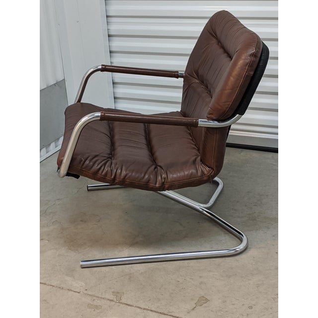 1970s Mid Century Modern Danish Style Cantilevered Chrome Leather Sling Chair Chairish