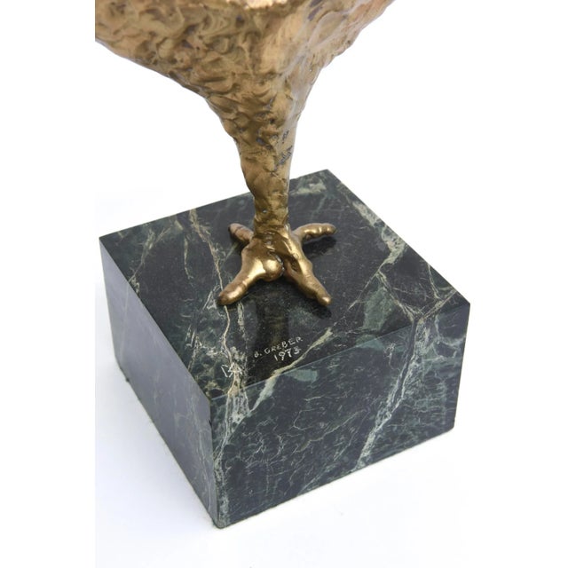 Vintage Molten Bronze and Green Variegated Marble Abstract Sculpture Signed by Gerber 1973 For Sale - Image 9 of 9