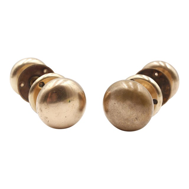 Two Sets of Classic Solid Brass Door Knobs With Rosettes For Sale