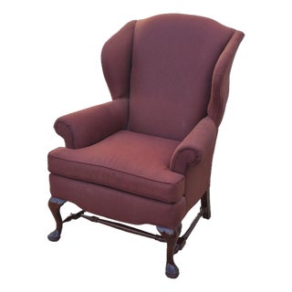 2000s Pennsylvania House Manor Burgundy Chippendale Style Wingback Arm Chair Mahogany Legs For Sale