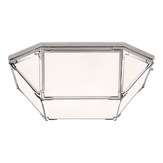 Suzanne Kasler for Visual Comfort Signature Morris Large Flush Mount in Polished Nickel with White Glass For Sale
