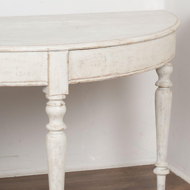 Wood Pair, 19th Century Swedish White Painted Large Demi Lune Consoles Side Tables For Sale - Image 7 of 14