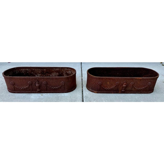 Mid 19th Century 19th Century French Louis Seize Cast Iron Oval Planters - Set of 2 For Sale - Image 5 of 12