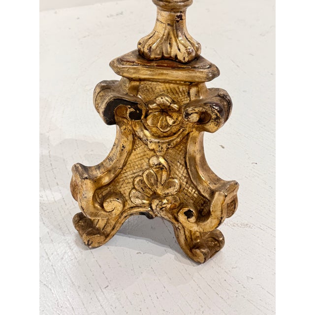 Tall 18th Century Italian Baroque Giltwood Altar Candlestick Table Lamp For Sale - Image 12 of 13
