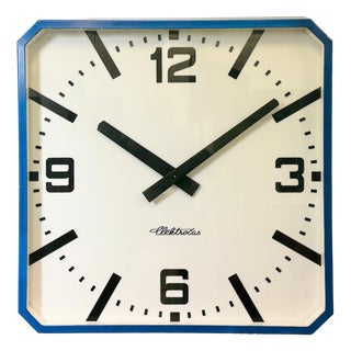 Large Industrial Blue Square Wall Clock from Elektročas, 1990s For Sale