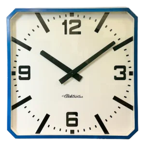Large Industrial Blue Square Wall Clock from Elektročas, 1990s