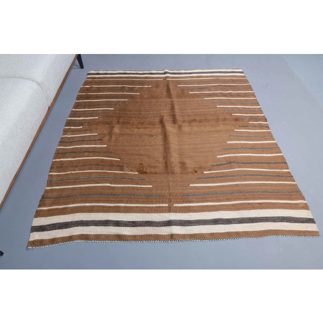 Traditional Vintage Turkish Hand-Knotted Wool Cotton Brown Small Area Rug For Sale - Image 3 of 11