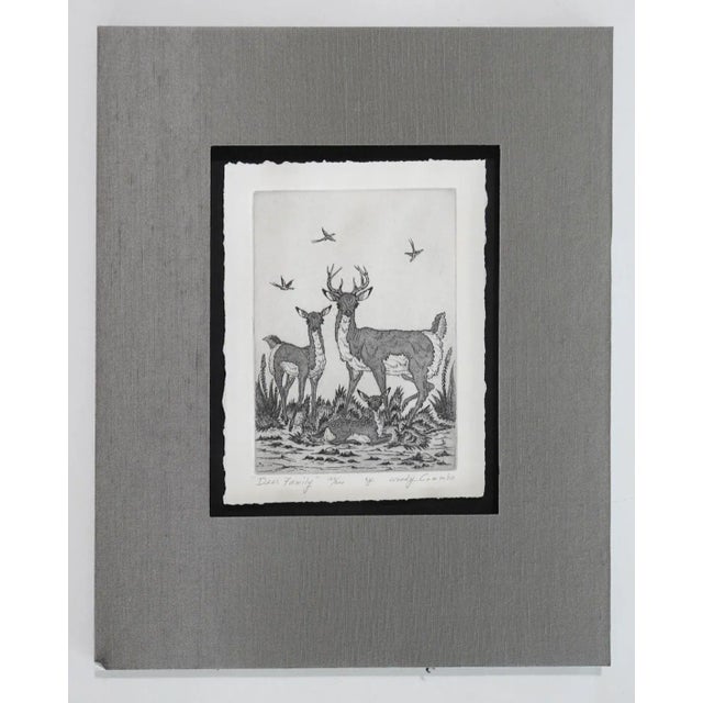Mid 20th Century Woody Crumbo Deer Family Etching For Sale - Image 4 of 4