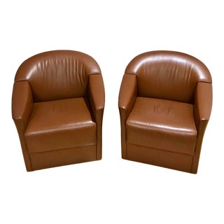 Vintage Mid Century Style Metropolitan Furniture Leather Club Chairs - a Pair For Sale