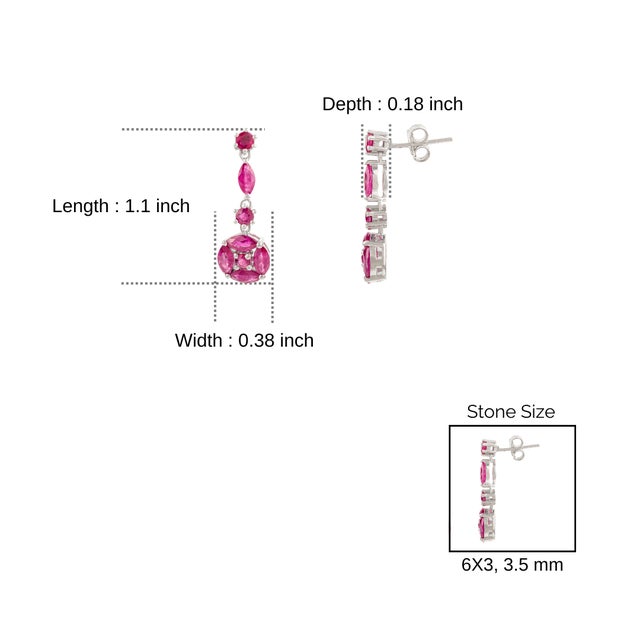 Red Elegant Vintage Style Sterling Silver Pink Ruby Long Drop Earrings- A Pair For Sale - Image 8 of 10