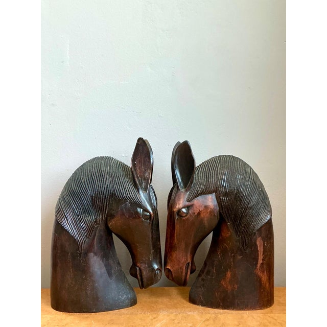Vintage Carved Wood Horse Head Sculptures - Pair For Sale - Image 14 of 15