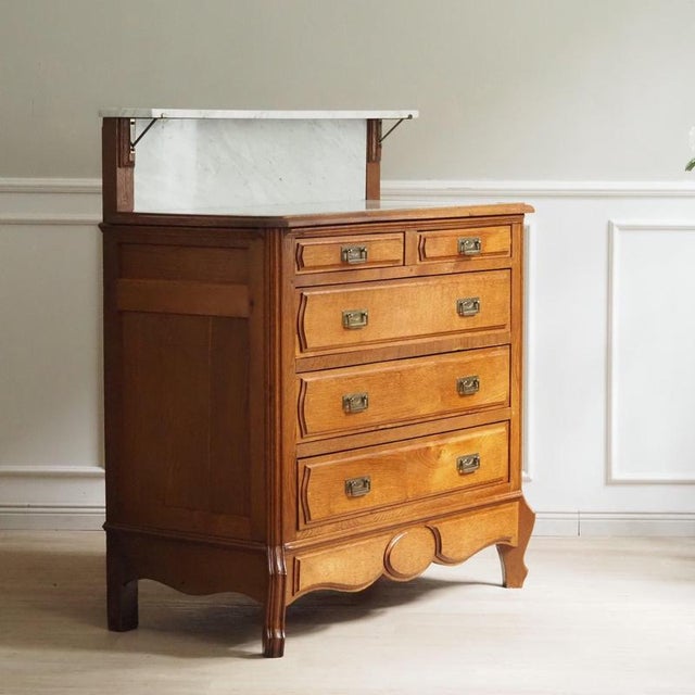 Antique French Washstand with Chest of Drawers, Mirror and Marble Top For Sale - Image 10 of 18