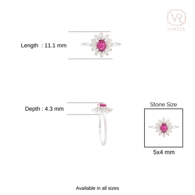 VRJewels Ruby & Baguette Diamond Halo Promise Ring Size 5.5 in 14k Gold For Sale - Image 9 of 14