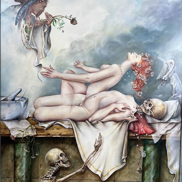 Joseph Laureys, Surrealist Scene, 1970s, Oil on Panel For Sale - Image 9 of 18