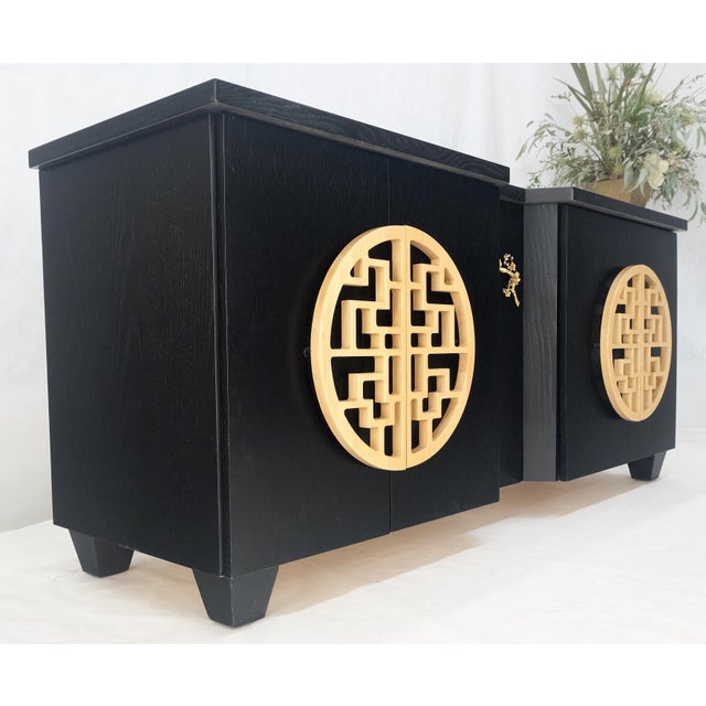 Large Asian Black Lacquer Large Carved Wood Door Pulls 8 Drawer Dresser Credenza For Sale - Image 9 of 17