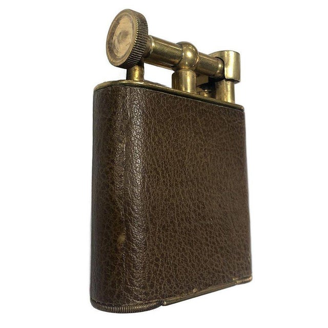 1950s "The Classic Lighter" Brass& Leather Jumbo Tabletop Lighter For Sale - Image 4 of 8