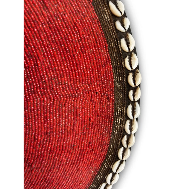 Vintage Red Beaded Cowry Shield Wall Decor For Sale - Image 4 of 5
