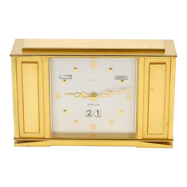 Tiffany & Co. Gilt Bronze Rectangular Desk Clock With Volumatic Dial, Circa 1960 For Sale