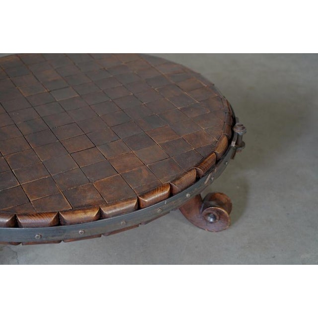 Rustic Rustic Round Coffee Table with Iron Details, Netherlands, 1960s For Sale - Image 3 of 13