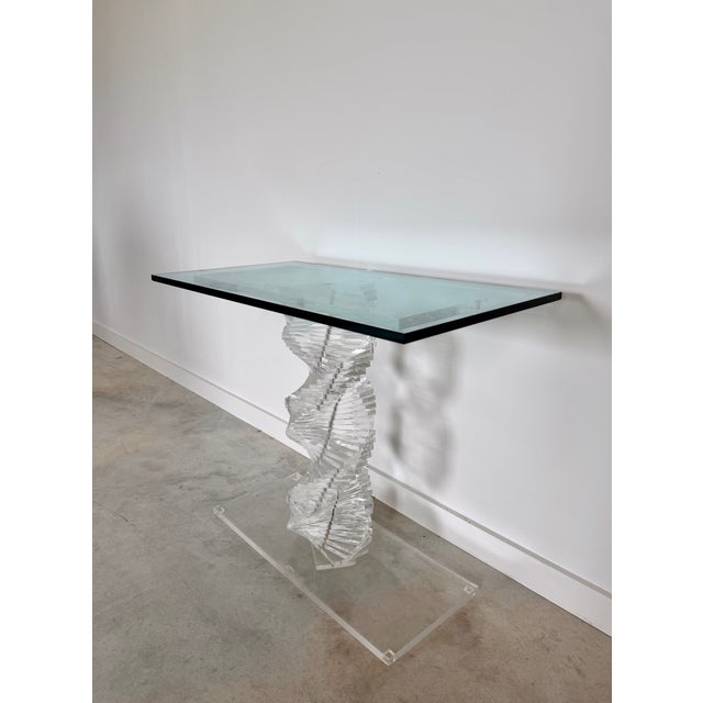Glass Lucite Helix Console Table With Custom Glass Top, Post Modern 1980s Handmade For Sale - Image 7 of 17