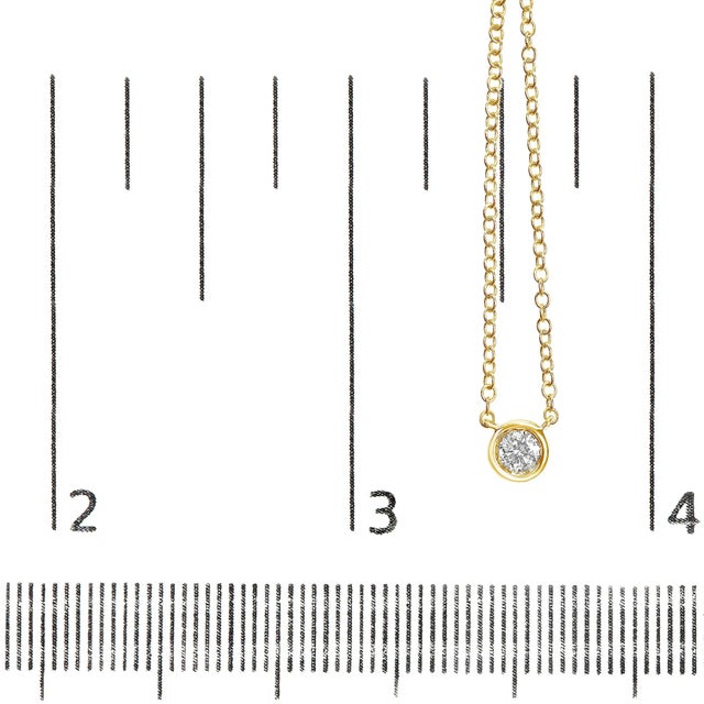 Metal 10K Yellow Gold 1/5 Carat Round Brilliant-Cut Diamond Modern Bezel-Set Solitaire 16"-18" Pendant Nec For Sale - Image 7 of 7