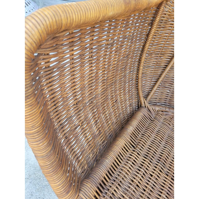 Tan Vintage 1970's Large Swivel Wicker Rounded Egg Lounge Chair For Sale - Image 8 of 10