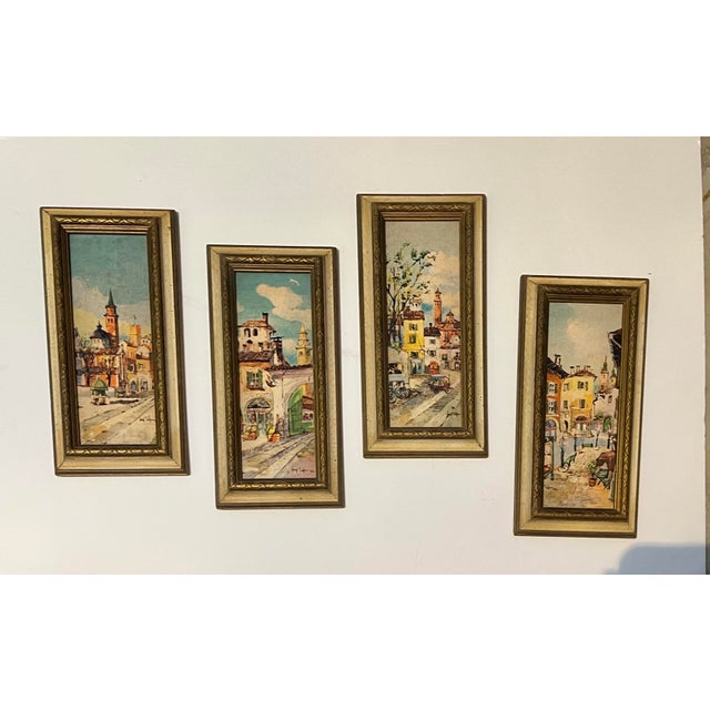 Vintage Mid-Century European Architectural Street Scenes - Framed Miniatures - Set of 4 For Sale - Image 4 of 7