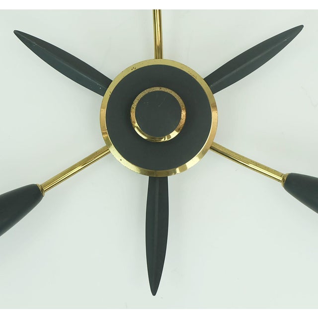 Mid-Century Modern Sputnik Three-Light Ceiling Fixture in Brass and Dark Grey Metal, 1950s For Sale - Image 9 of 11