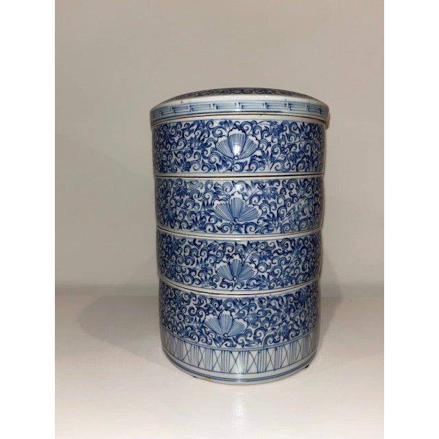 Antique Japanese Blue and White Porcelain Obento, Stacking Dish, Used by Wealthy For Sale - Image 15 of 15