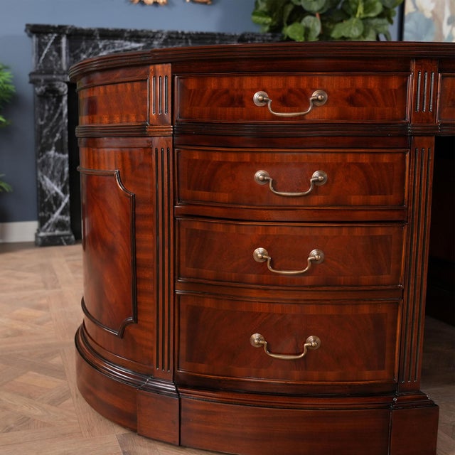 Traditional Oval Leather Top Executive Desk For Sale - Image 9 of 9