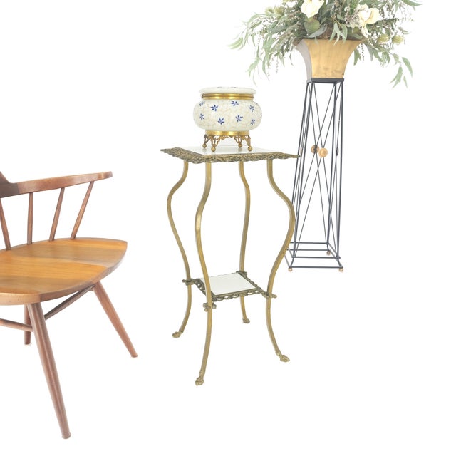 Brass Cast Brass & White Onyx Marble Two Tier Lamp Side Square Occasional Table For Sale - Image 8 of 9