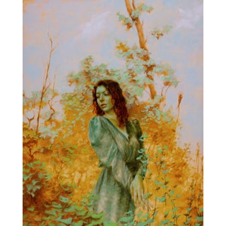 Girl in Green II by Dana Hawk | Oil on panel Portrait of a woman in a green dress among foliage. For Sale