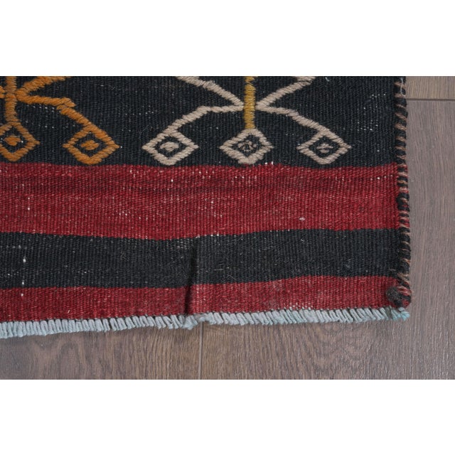 Textile 1960 Vintage Anatolian Flatweave Kilim Runner - Handwoven Striped Rug With Geometric Tribal Motifs - Red Yellow Black Accent Rug For Sale - Image 7 of 9