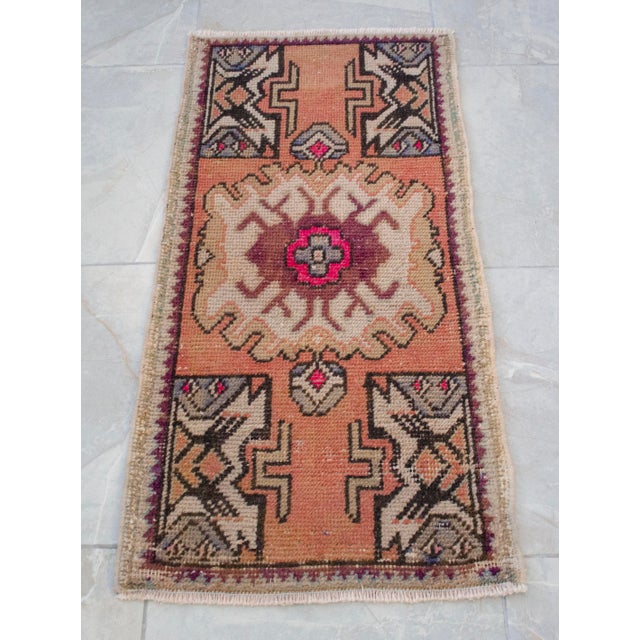 Small Turkish Rug Hand Knotted Faded Mat Entry Decor, Distressed Low Pile - 1'6'' X 3' For Sale - Image 11 of 13