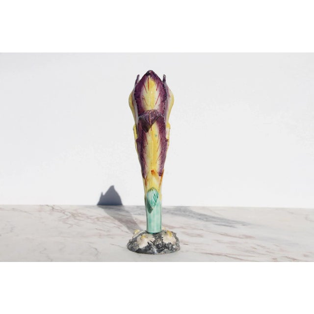 1900s Art Nouveau Majolica Iris French Vase For Sale - Image 4 of 13