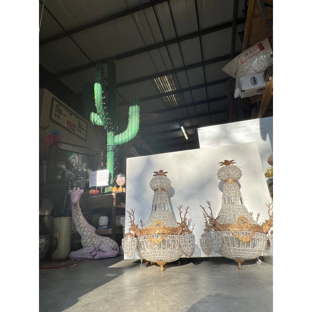 Metal Pair of 1980s Deer Head Chandeliers For Sale - Image 7 of 13