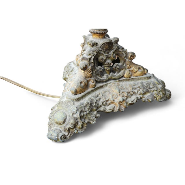 Fine Pair French Mid 19th Century Converted Brass Repoussé Moderator Oil Lamps C1860 For Sale - Image 10 of 12