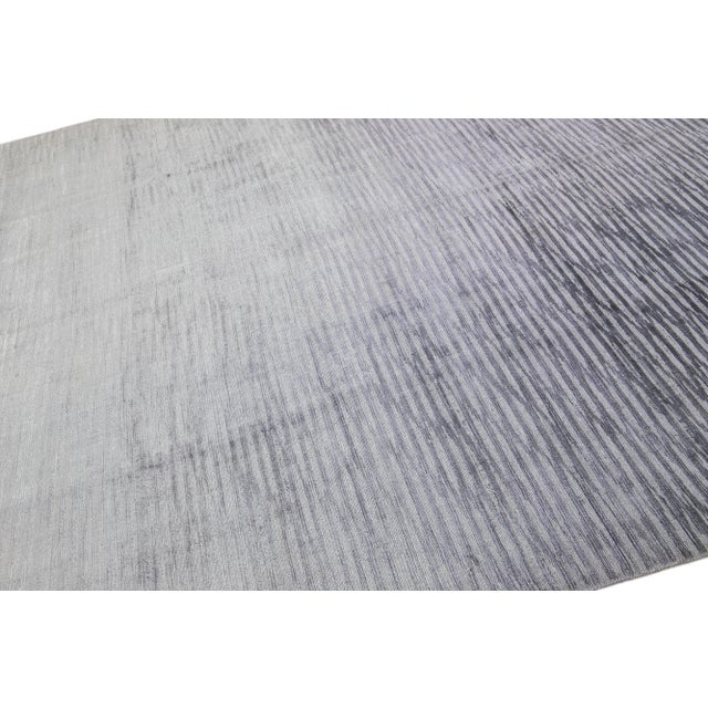 2010s Gray Modern Handmade Wool & Silk Rug With Stripe Design For Sale In New York - Image 6 of 7
