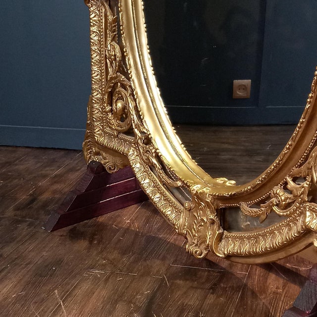 Gold Vintage Oval Rococo Mirror, 1960s For Sale - Image 8 of 18
