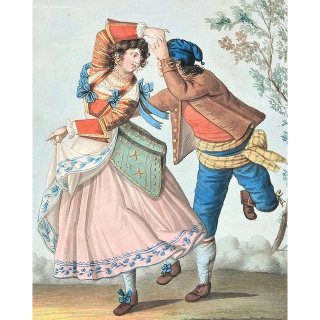 The Dance is an original watercolor on paper, realized by Anonymous artist in the XIX century. Good conditions except for...