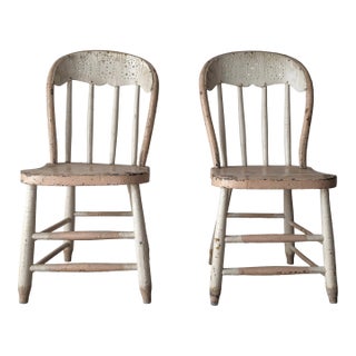 Pair of Primitive American Spindle Back Side Chairs For Sale