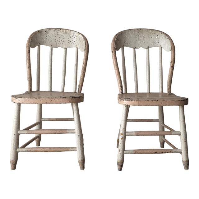 Pair of Primitive American Spindle Back Side Chairs For Sale