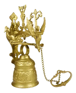 Vintage Early 20th Century Gothic Brass Monastery Bell "Vocem Meam Audit Oui Me Tangit" Angel Wall Hanging Bell