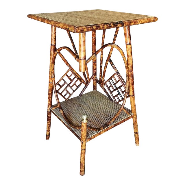 Restored Aesthetic Movement Tiger Tortoise Bamboo Pedestal Side Table For Sale