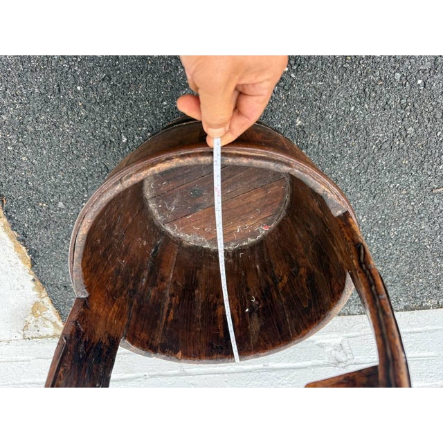 Antique Farmhouse Rustic Style Solid Wood Bucket With Arched Handle For Sale - Image 11 of 15
