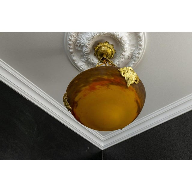 French Art Nouveau Pâte de Verre Glass and Bronze Pendant Lamp from Muller Frères, 1920 For Sale - Image 3 of 18